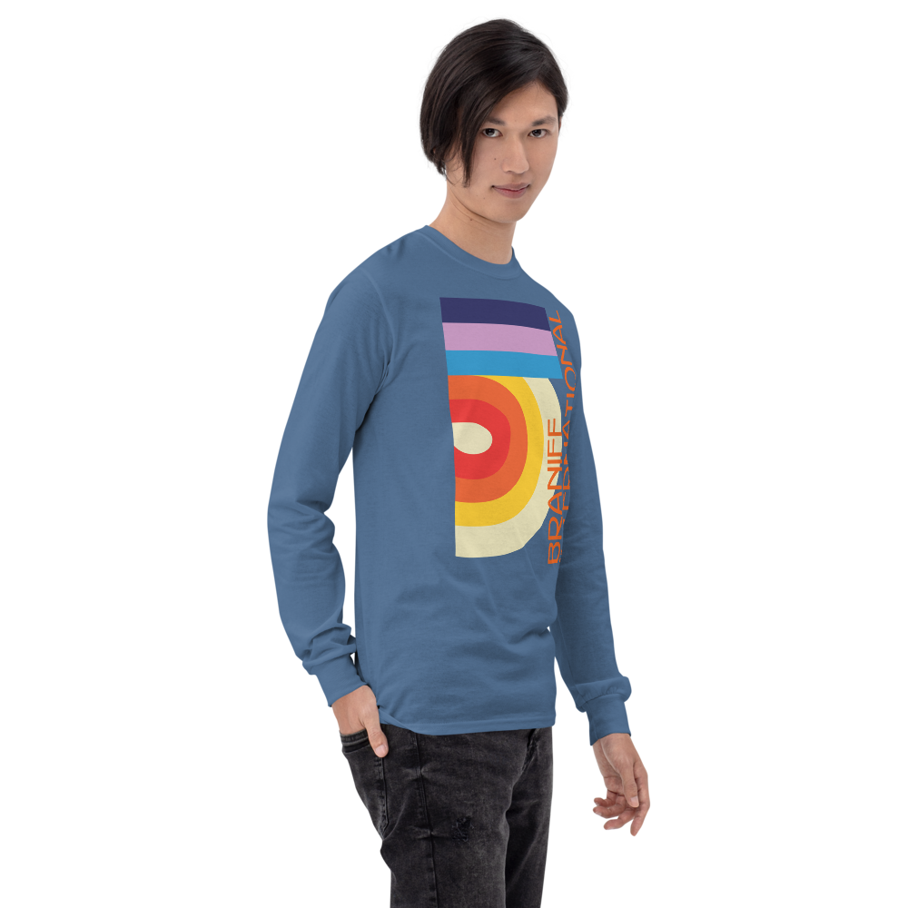 Long Sleeve Shirt by Gildan Men's Women's Braniff DFW Airport Swirl Design 1973