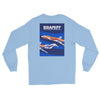 Long Sleeve Shirt by Gildan Men's Women's Braniff Boeing 727 Bicentennial Color Scheme on Shirt Back