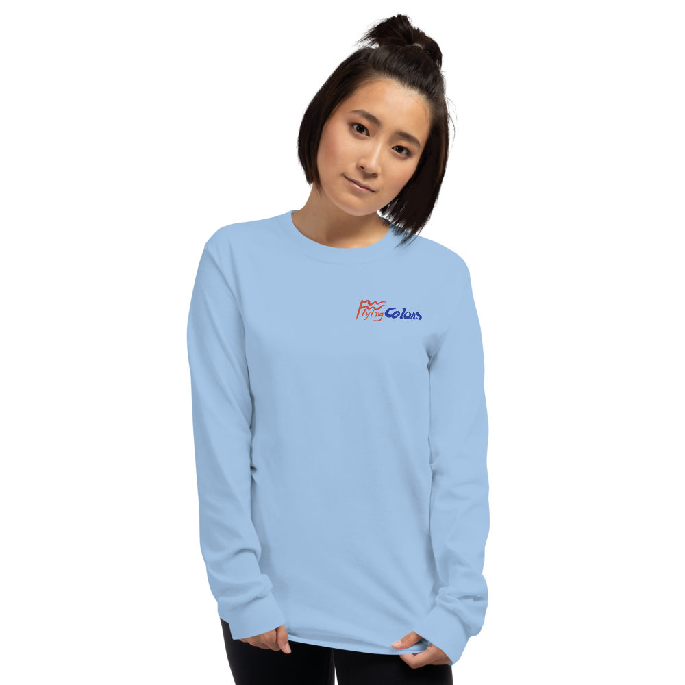 Long Sleeve Shirt by Gildan Men's Women's Braniff Boeing 727 Bicentennial Color Scheme on Shirt Back