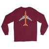 Long Sleeve Shirt by Gildan Men's Women's Braniff Boeing 747 Crew Logo and Jumbo Jet on Shirt Back