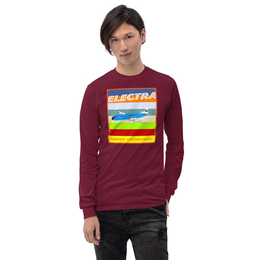 Long Sleeve Shirt by Gildan Men's Women's Braniff Lockheed L-188 1967 Solid Color Scheme