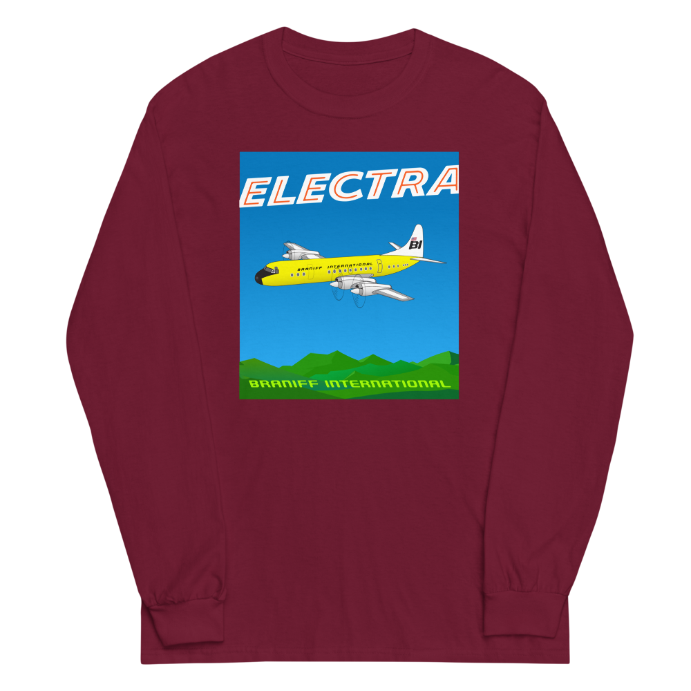 Long Sleeve Shirt by Gildan Men's Women's Braniff Lockheed L-188 Electra 1967 Solid Color Scheme