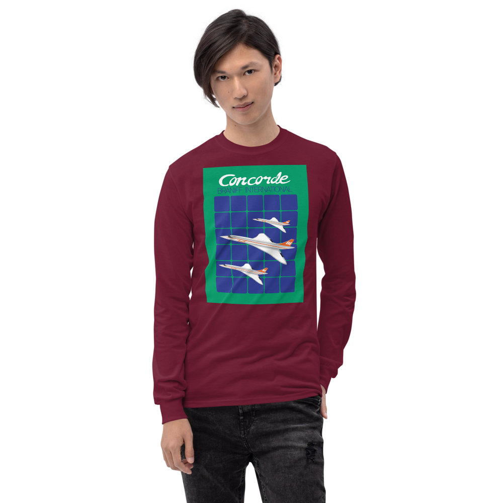 Long Sleeve Shirt by Gildan Men's Women's Braniff Concorde SST Jet Inflight