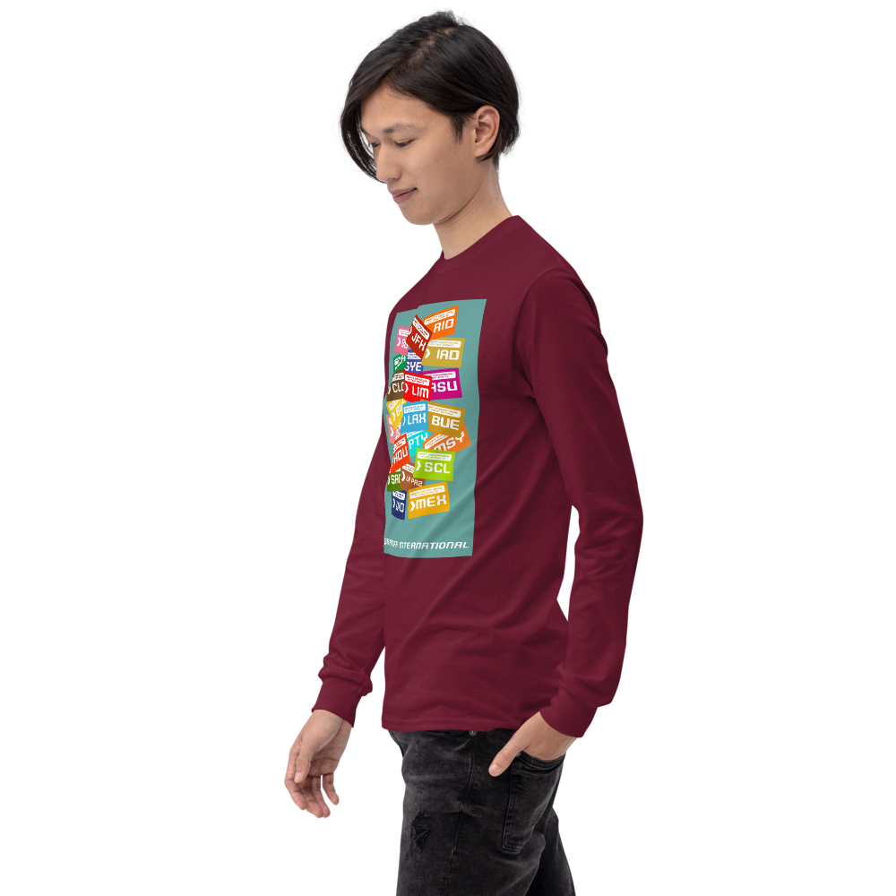 Long Sleeve Shirt by Gildan Men's Women's Braniff Luggage Tags Destinations