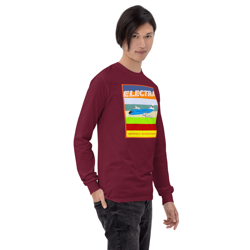 Long Sleeve Shirt by Gildan Men's Women's Braniff Lockheed L-188 1967 Solid Color Scheme