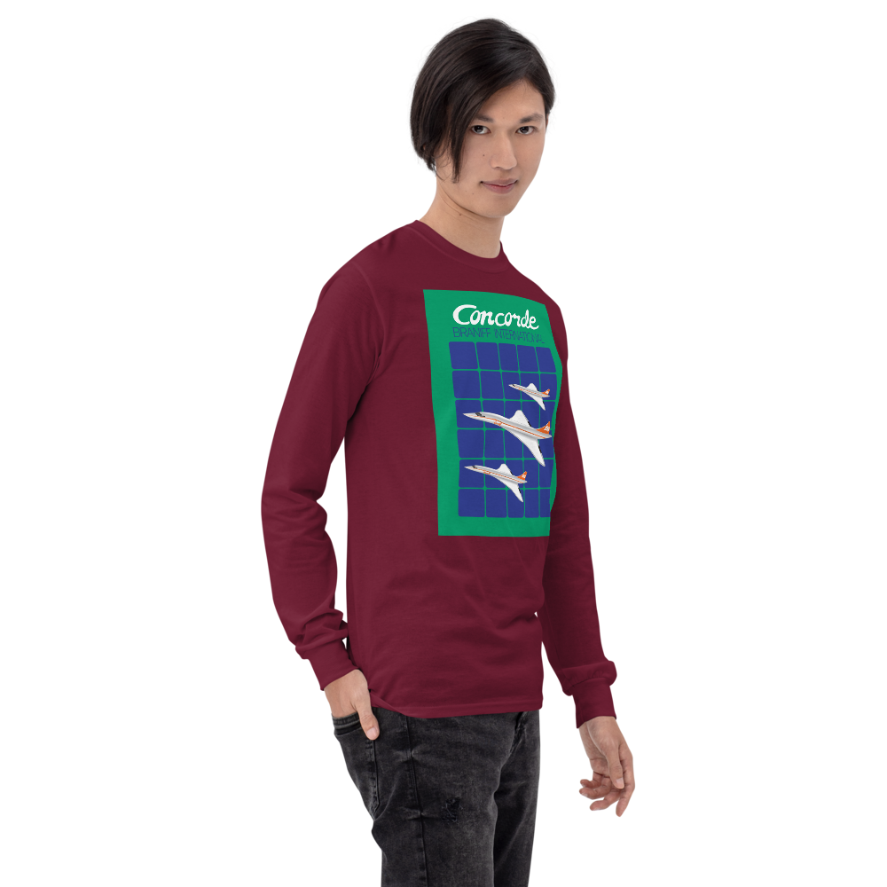 Long Sleeve Shirt by Gildan Men's Women's Braniff Concorde SST Jet Inflight