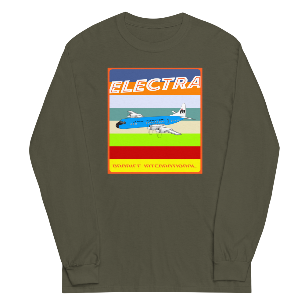 Long Sleeve Shirt by Gildan Men's Women's Braniff Lockheed L-188 1967 Solid Color Scheme