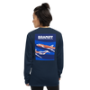 Long Sleeve Shirt by Gildan Men's Women's Braniff Boeing 727 Bicentennial Color Scheme on Shirt Back