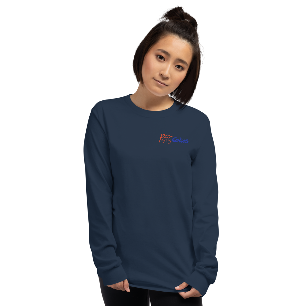 Long Sleeve Shirt by Gildan Men's Women's Braniff Boeing 727 Bicentennial Color Scheme on Shirt Back