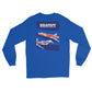 Long Sleeve Shirt by Gildan Men's Women's Braniff Boeing 727 Bicentennial Color Scheme on Shirt Back