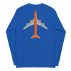 Long Sleeve Shirt by Gildan Men's Women's Braniff Boeing 747 Crew Logo and Jumbo Jet on Shirt Back