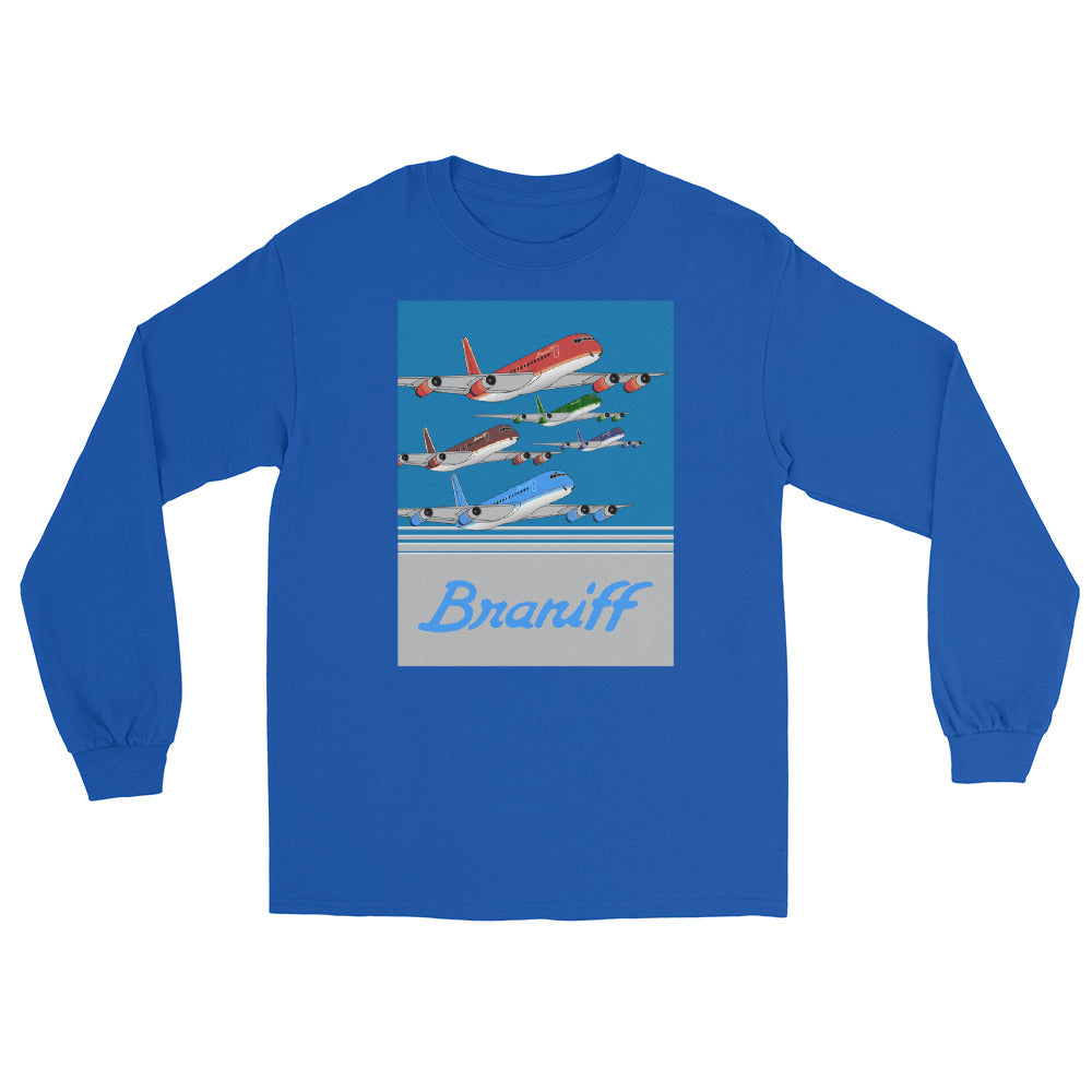 Long Sleeve Shirt by Gildan Men's Women's Braniff McDonnell Douglas DC-8-62 1978 Ultra Color Scheme