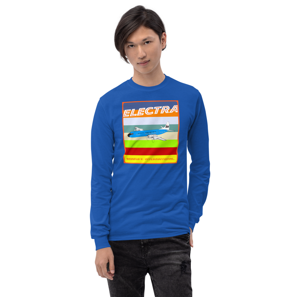 Long Sleeve Shirt by Gildan Men's Women's Braniff Lockheed L-188 1967 Solid Color Scheme