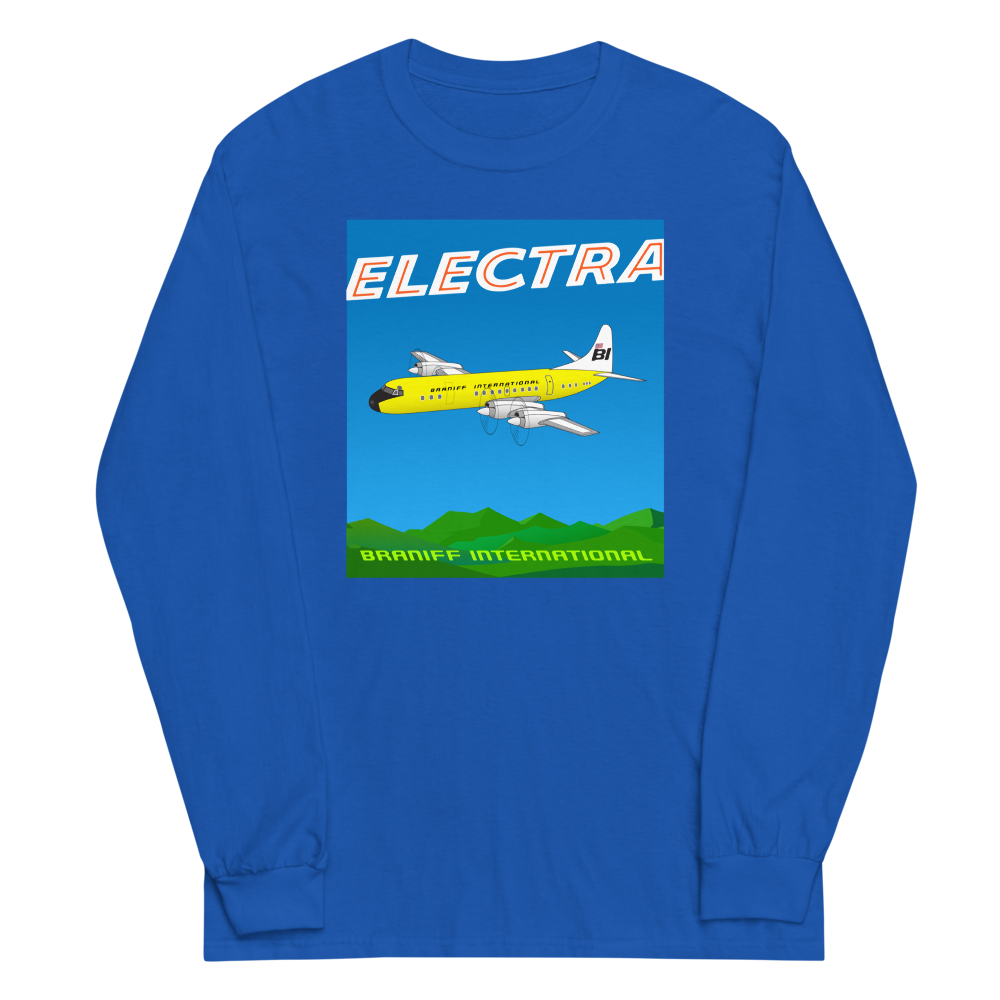 Long Sleeve Shirt by Gildan Men's Women's Braniff Lockheed L-188 Electra 1967 Solid Color Scheme