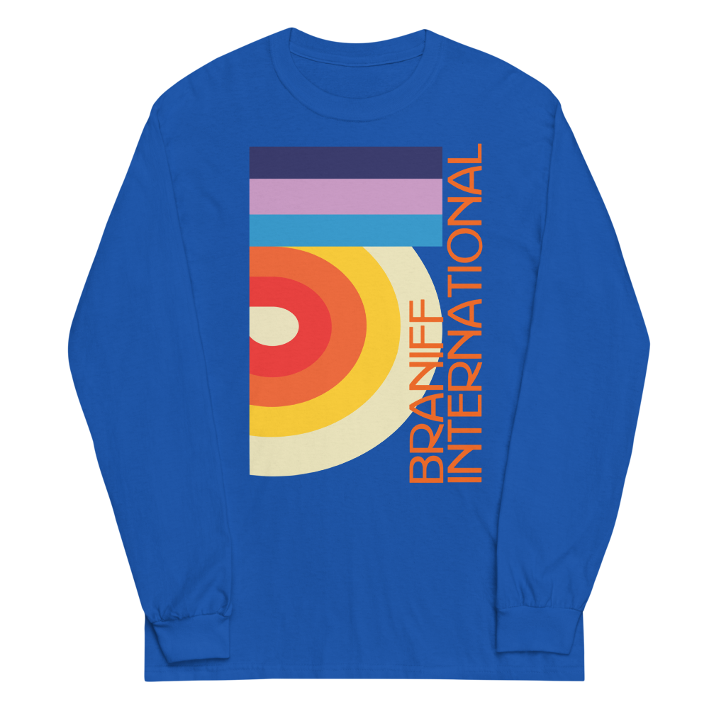 Long Sleeve Shirt by Gildan Men's Women's Braniff DFW Airport Swirl Design 1973