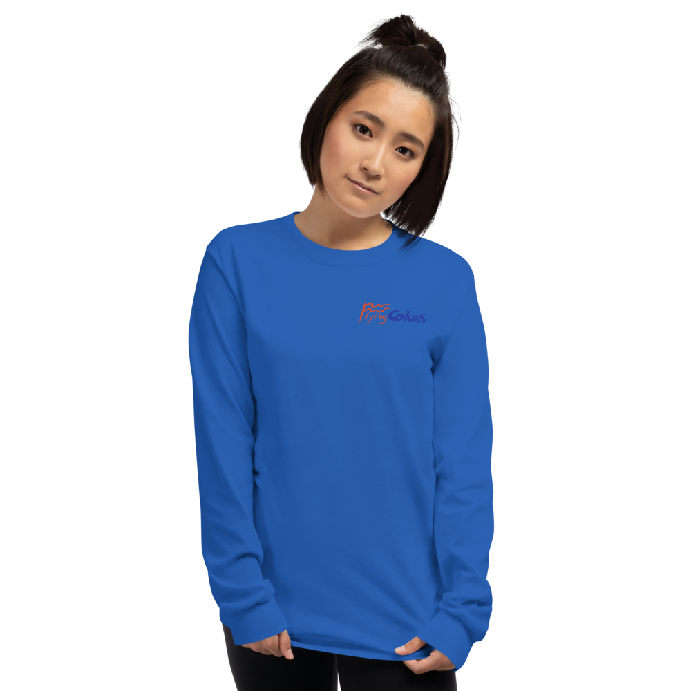 Long Sleeve Shirt by Gildan Men's Women's Braniff Boeing 727 Bicentennial Color Scheme on Shirt Back
