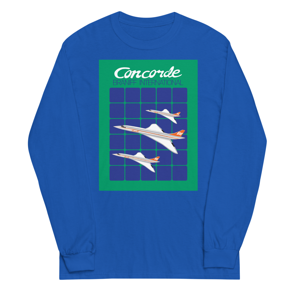 Long Sleeve Shirt by Gildan Men's Women's Braniff Concorde SST Jet Inflight