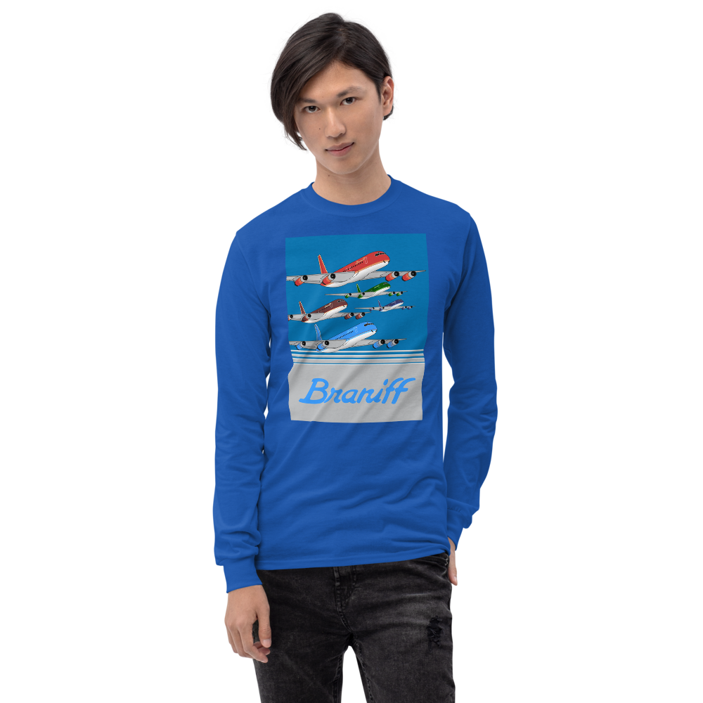 Long Sleeve Shirt by Gildan Men's Women's  Braniff McDonnell Douglas DC-8-62 1978 Ultra Color Scheme