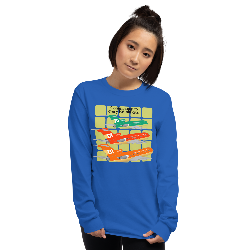 Long Sleeve Shirt Unisex by Gildan Braniff Boeing 727 1971 Two Tone Coming Soon