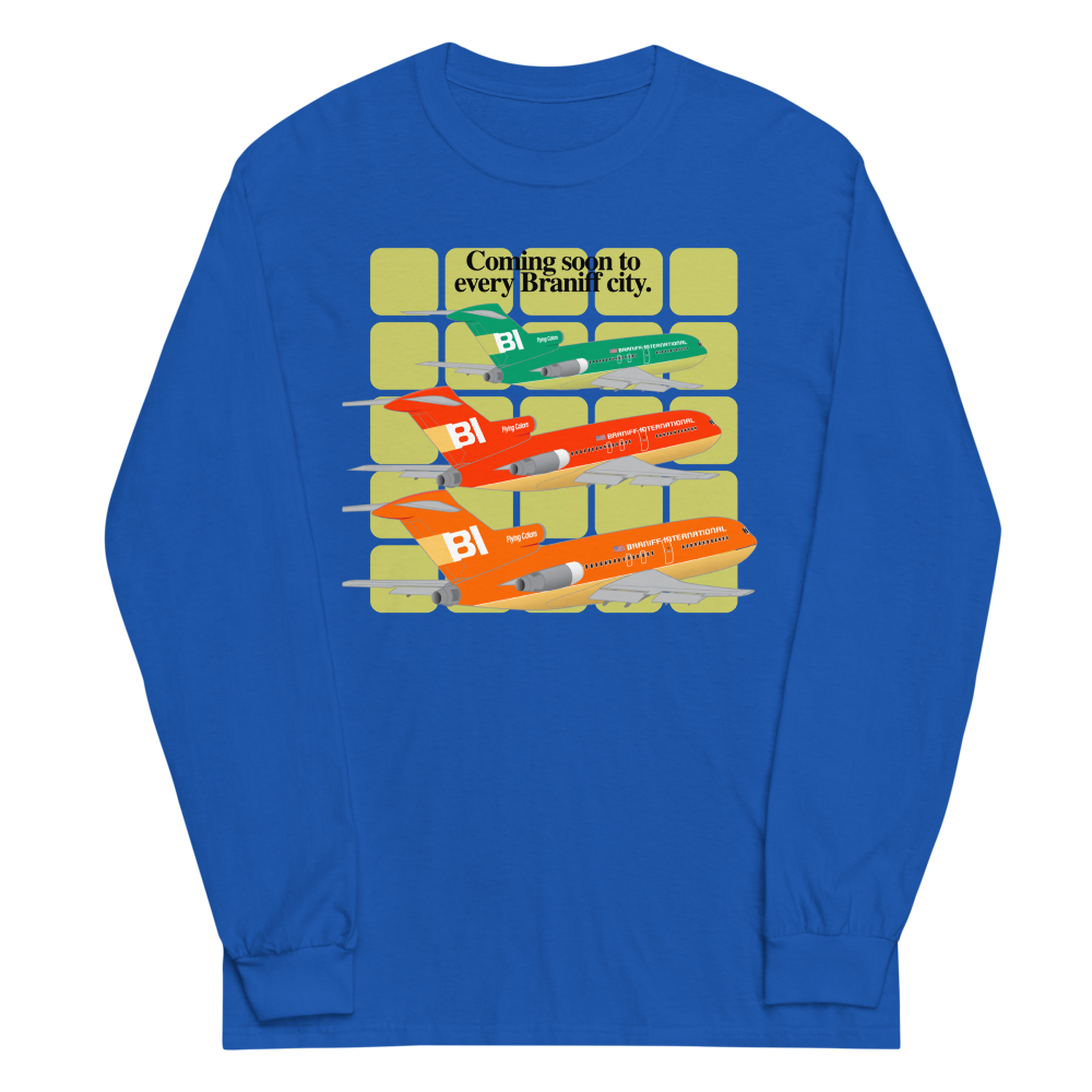 Long Sleeve Shirt Unisex by Gildan Braniff Boeing 727 1971 Two Tone Coming Soon