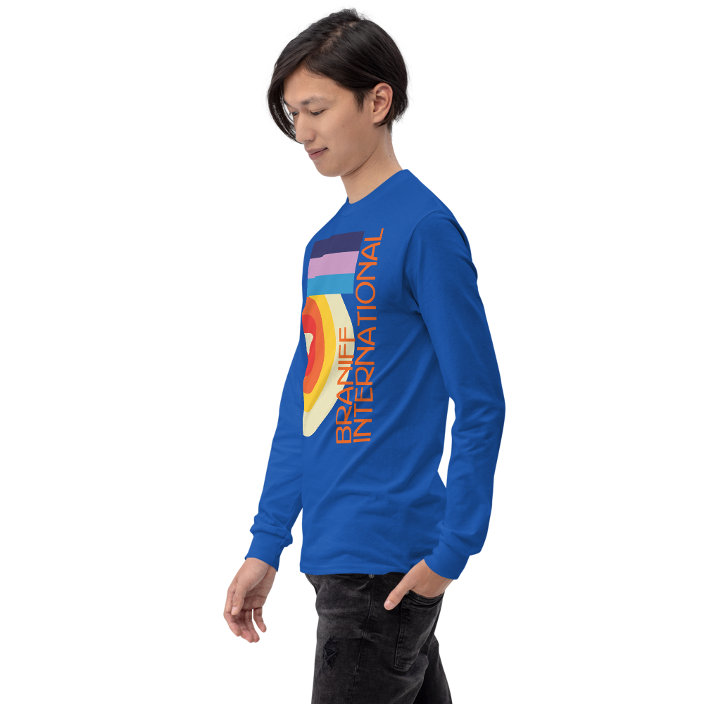 Long Sleeve Shirt by Gildan Men's Women's Braniff DFW Airport Swirl Design 1973