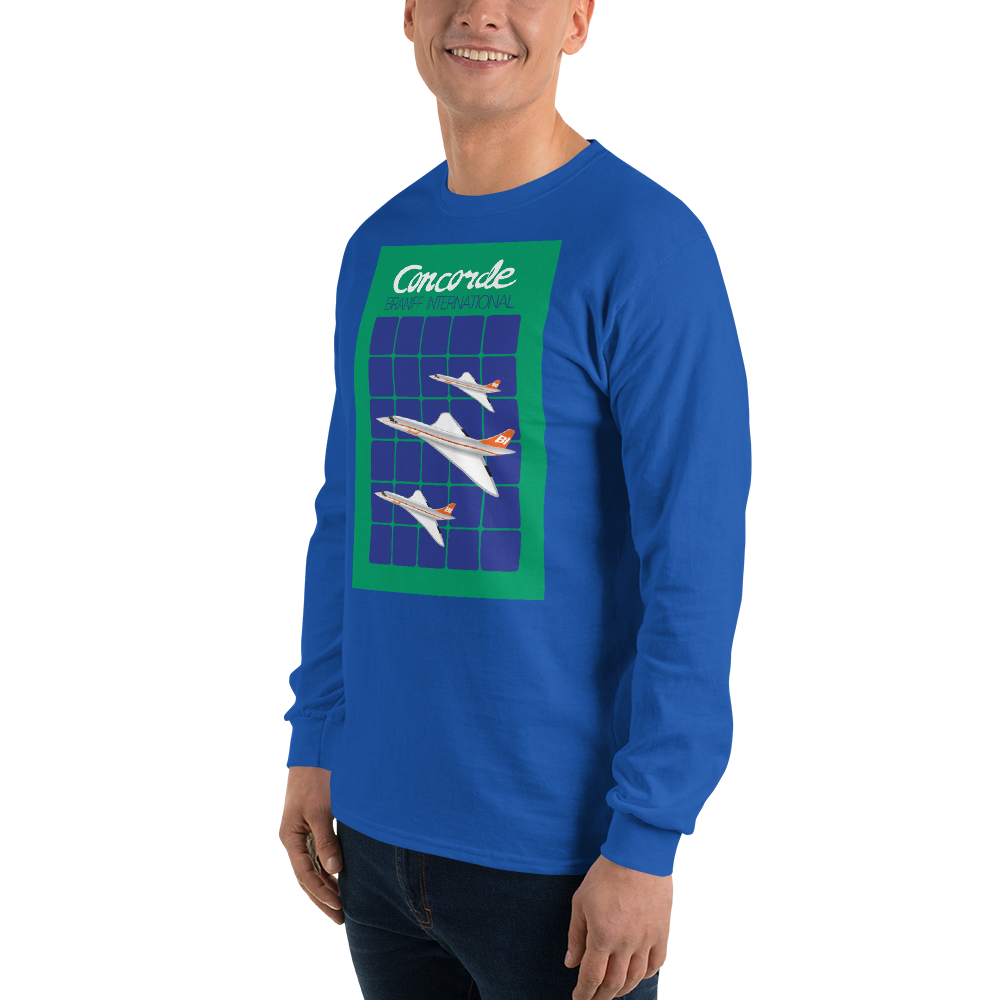 Long Sleeve Shirt by Gildan Men's Women's Braniff Concorde SST Jet Inflight