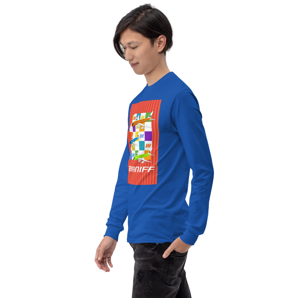 Long Sleeve Shirt by Gildan Men's Women's Braniff McDonnell Douglas DC-8-62 1967 Solid Color Scheme