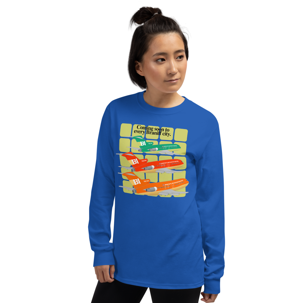 Long Sleeve Shirt Unisex by Gildan Braniff Boeing 727 1971 Two Tone Coming Soon