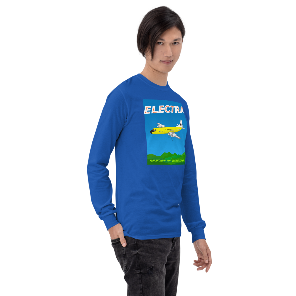 Long Sleeve Shirt by Gildan Men's Women's Braniff Lockheed L-188 Electra 1967 Solid Color Scheme