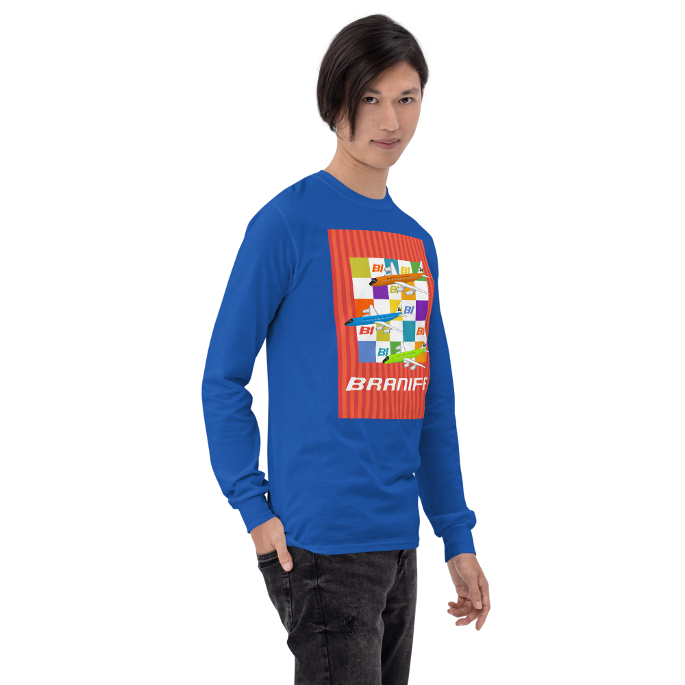 Long Sleeve Shirt by Gildan Men's Women's Braniff McDonnell Douglas DC-8-62 1967 Solid Color Scheme
