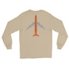 Long Sleeve Shirt by Gildan Men's Women's Braniff Boeing 747 Crew Logo and Jumbo Jet on Shirt Back