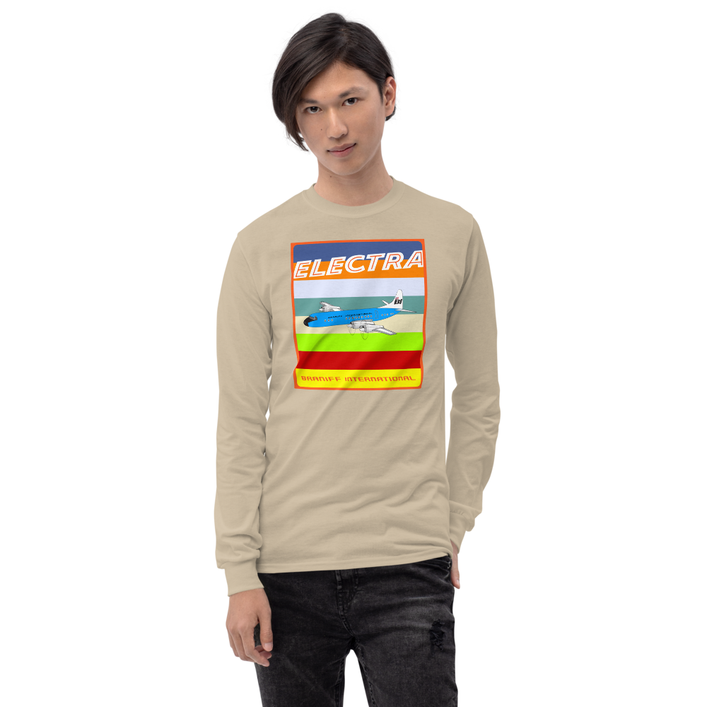 Long Sleeve Shirt by Gildan Men's Women's Braniff Lockheed L-188 1967 Solid Color Scheme