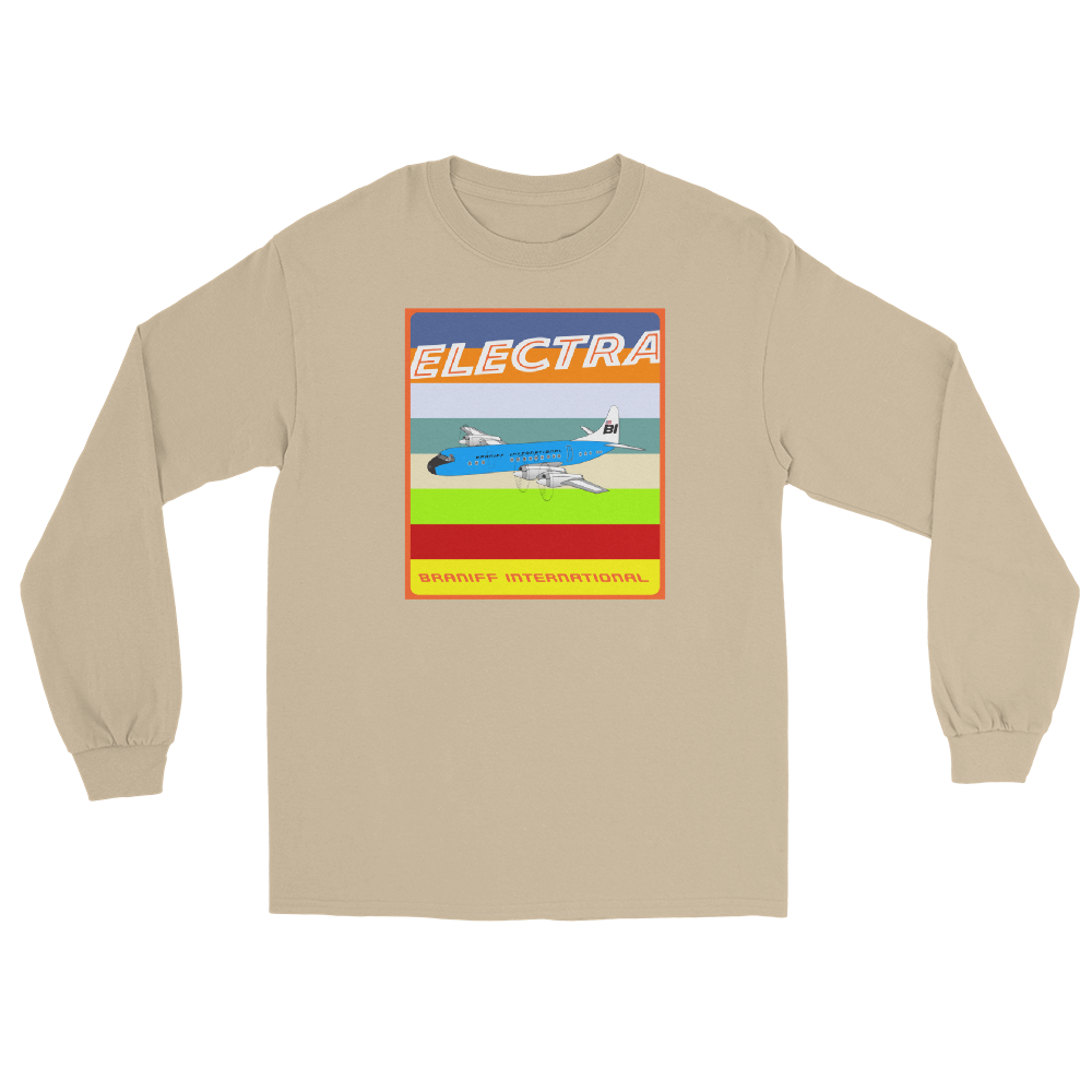 Long Sleeve Shirt by Gildan Men's Women's Braniff Lockheed L-188 1967 Solid Color Scheme