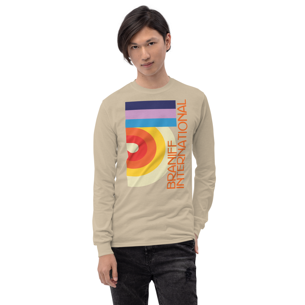 Long Sleeve Shirt by Gildan Men's Women's Braniff DFW Airport Swirl Design 1973
