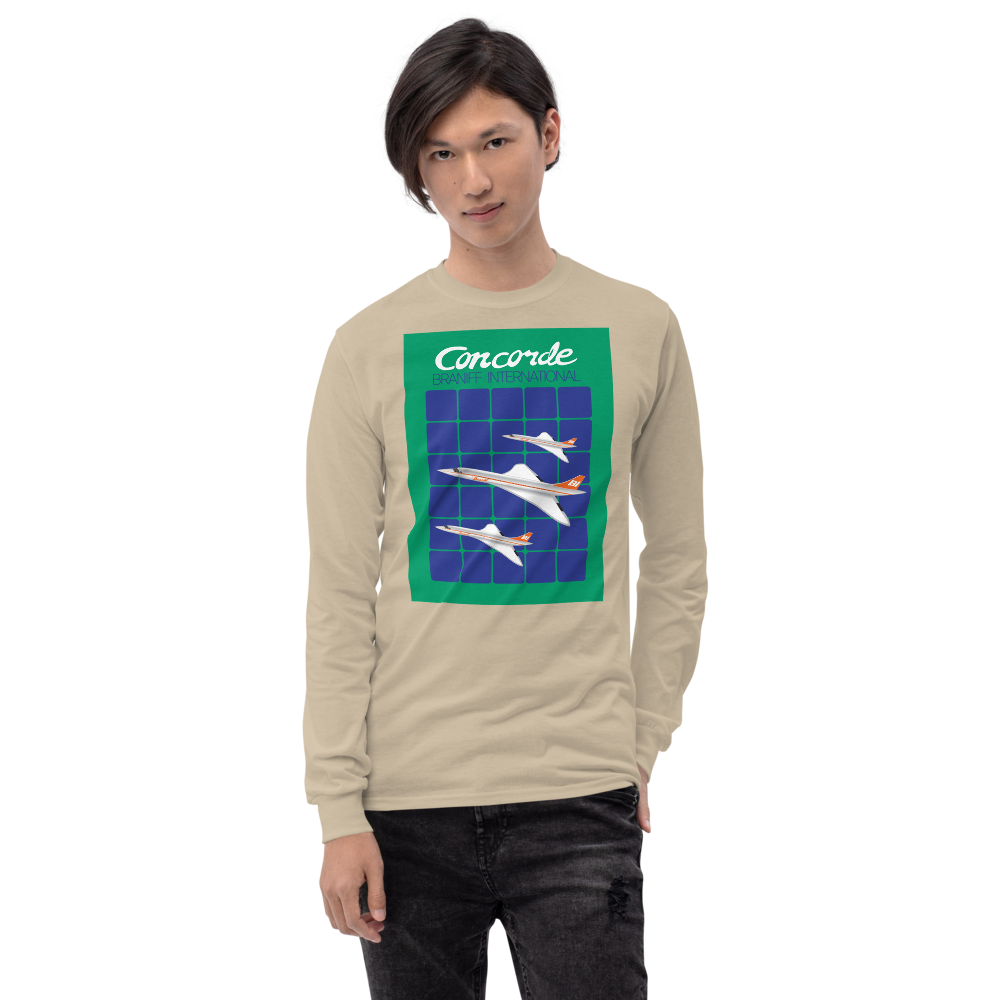 Long Sleeve Shirt by Gildan Men's Women's Braniff Concorde SST Jet Inflight