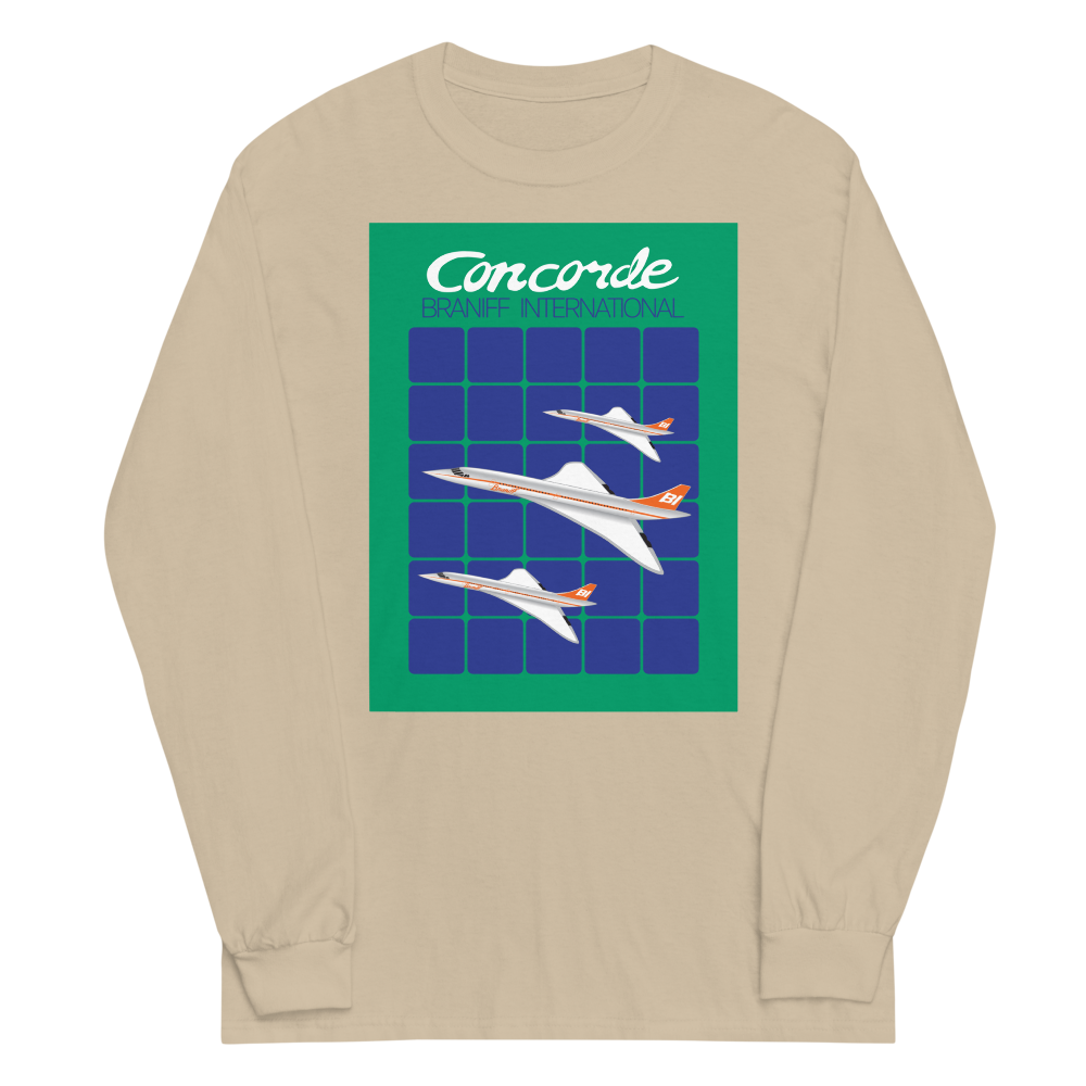 Long Sleeve Shirt by Gildan Men's Women's Braniff Concorde SST Jet Inflight
