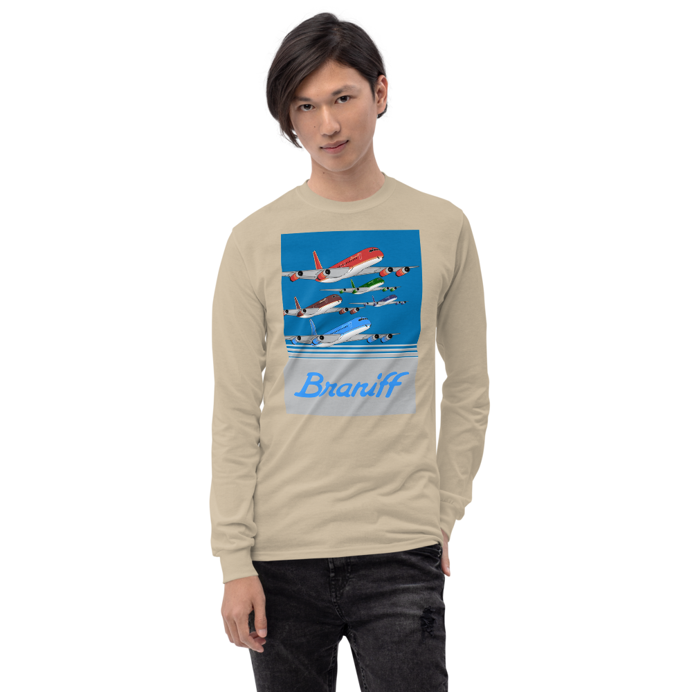 Long Sleeve Shirt by Gildan Men's Women's  Braniff McDonnell Douglas DC-8-62 1978 Ultra Color Scheme