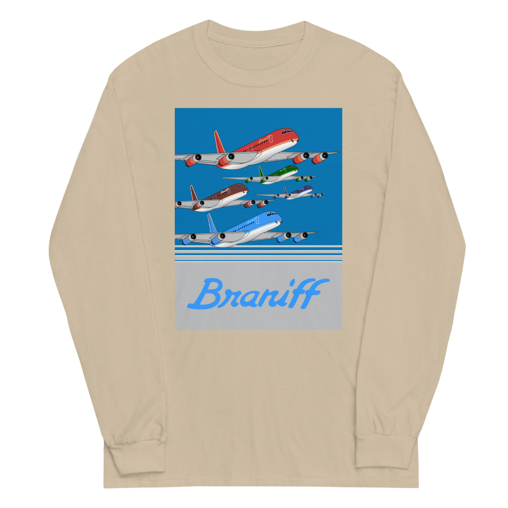 Long Sleeve Shirt by Gildan Men's Women's  Braniff McDonnell Douglas DC-8-62 1978 Ultra Color Scheme