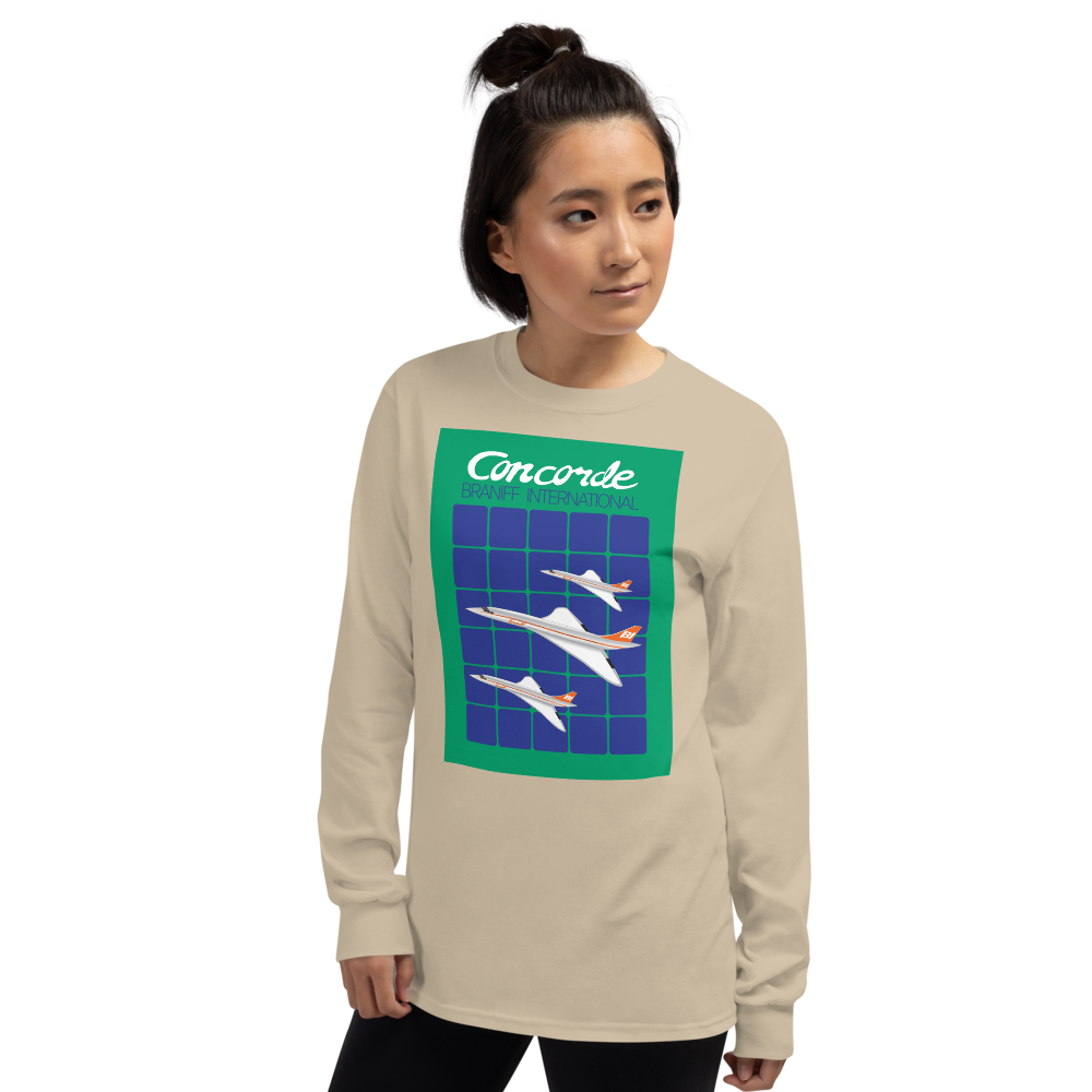 Long Sleeve Shirt by Gildan Men's Women's Braniff Concorde SST Jet Inflight