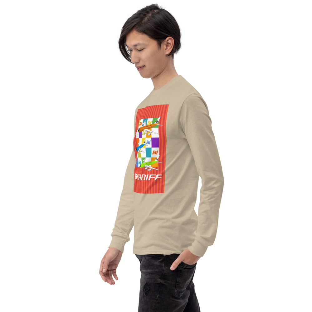 Long Sleeve Shirt by Gildan Men's Women's Braniff McDonnell Douglas DC-8-62 1967 Solid Color Scheme