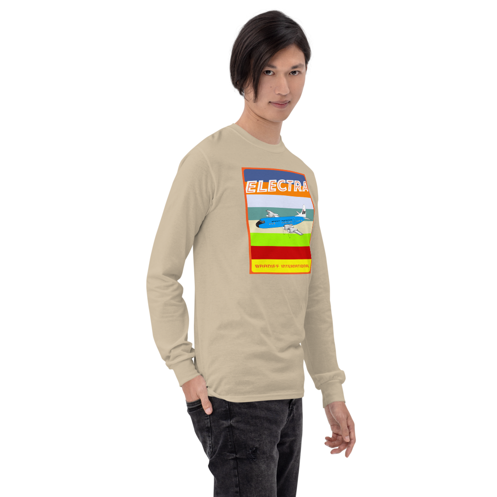 Long Sleeve Shirt by Gildan Men's Women's Braniff Lockheed L-188 1967 Solid Color Scheme