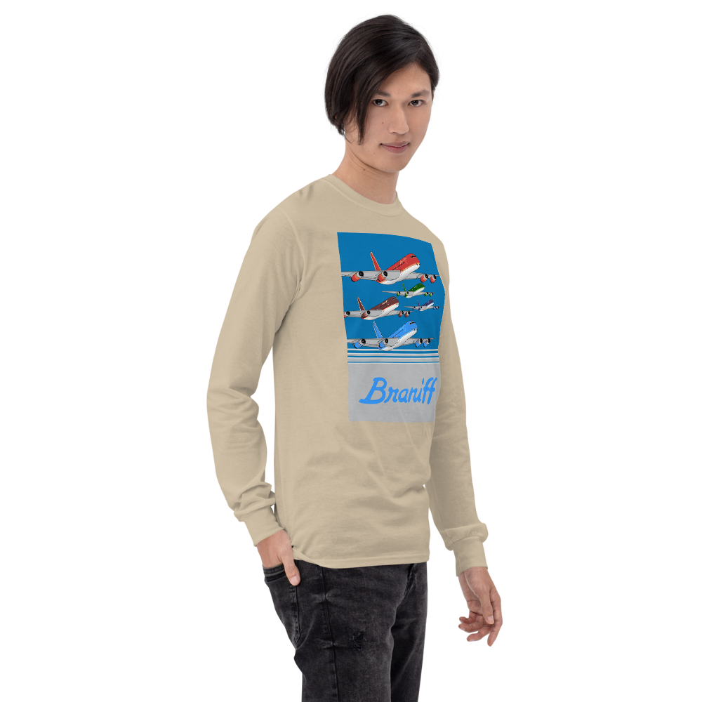 Long Sleeve Shirt by Gildan Men's Women's  Braniff McDonnell Douglas DC-8-62 1978 Ultra Color Scheme
