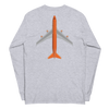 Long Sleeve Shirt by Gildan Men's Women's Braniff Boeing 747 Crew Logo and Jumbo Jet on Shirt Back