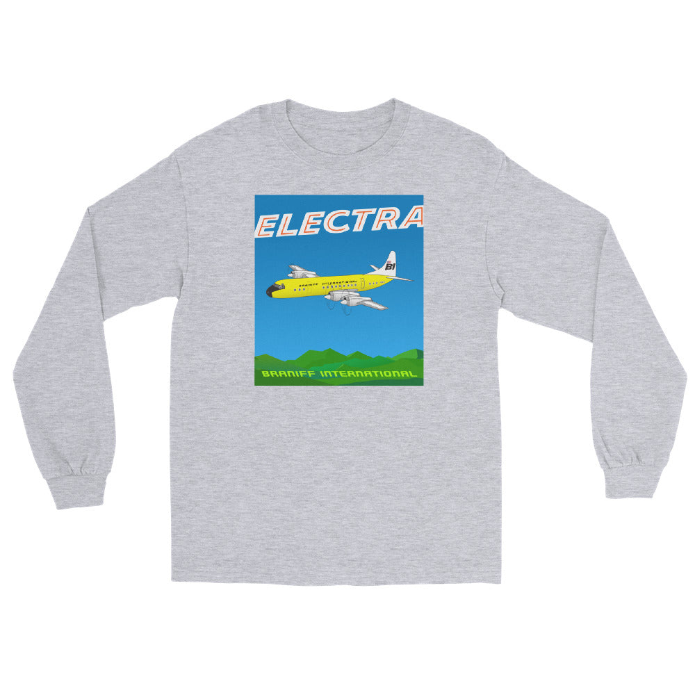 Long Sleeve Shirt by Gildan Men's Women's Braniff Lockheed L-188 Electra 1967 Solid Color Scheme