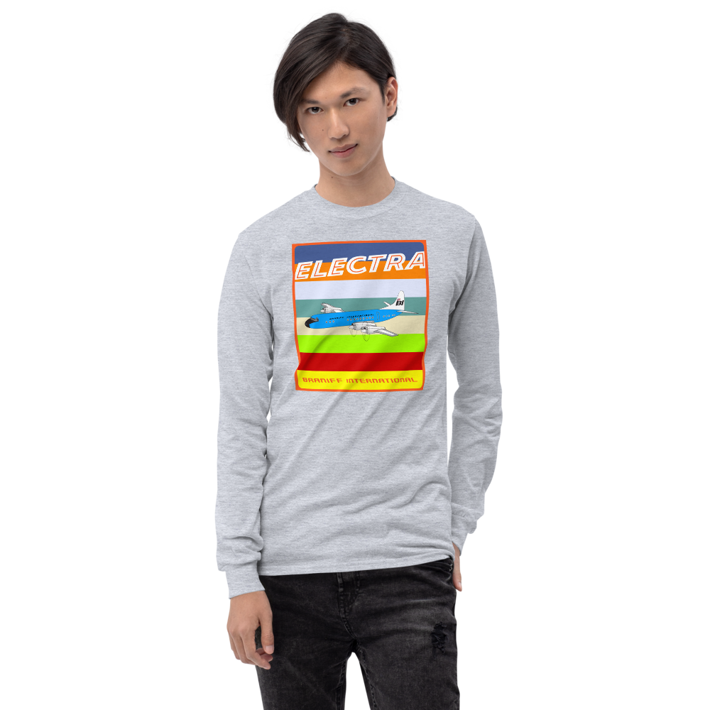 Long Sleeve Shirt by Gildan Men's Women's Braniff Lockheed L-188 1967 Solid Color Scheme