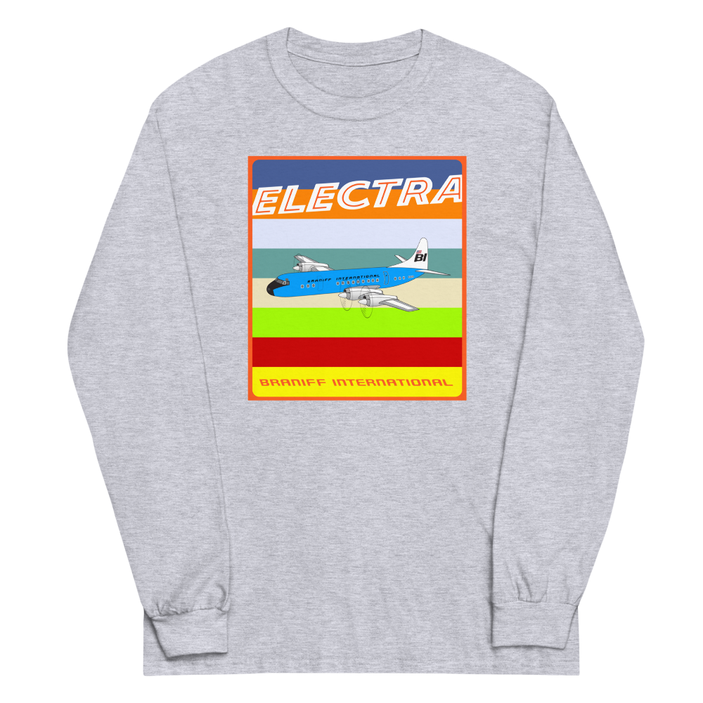 Long Sleeve Shirt by Gildan Men's Women's Braniff Lockheed L-188 1967 Solid Color Scheme