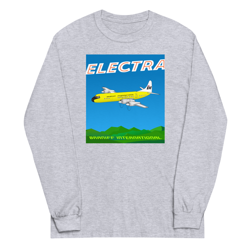 Long Sleeve Shirt by Gildan Men's Women's Braniff Lockheed L-188 Electra 1967 Solid Color Scheme