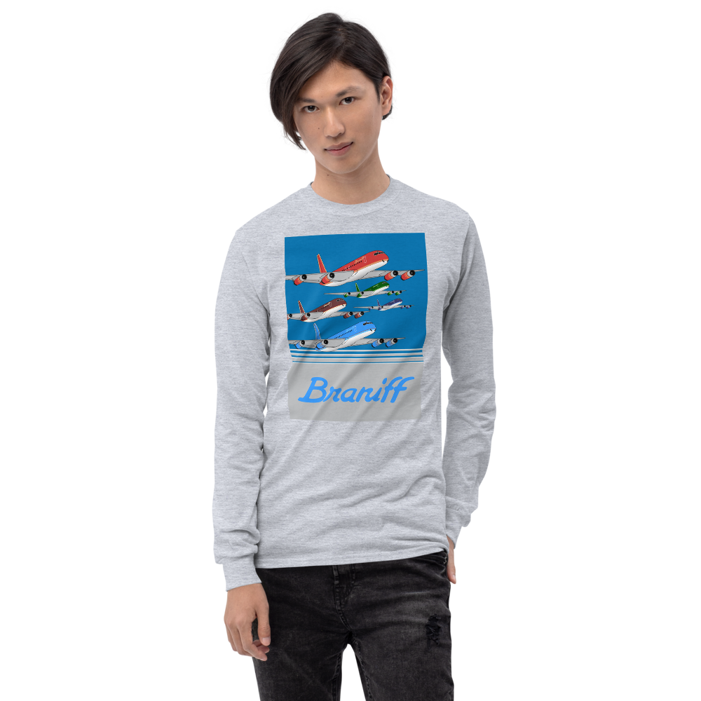 Long Sleeve Shirt by Gildan Men's Women's  Braniff McDonnell Douglas DC-8-62 1978 Ultra Color Scheme