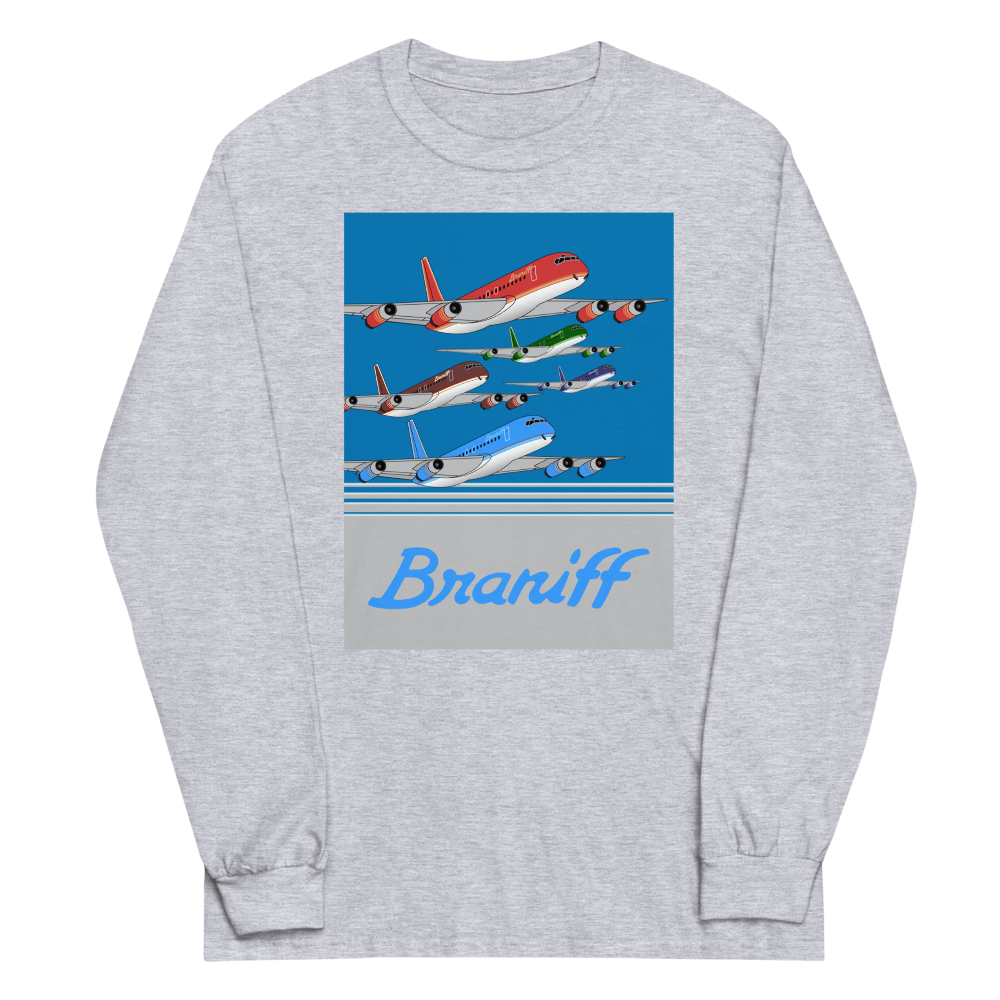 Long Sleeve Shirt by Gildan Men's Women's  Braniff McDonnell Douglas DC-8-62 1978 Ultra Color Scheme