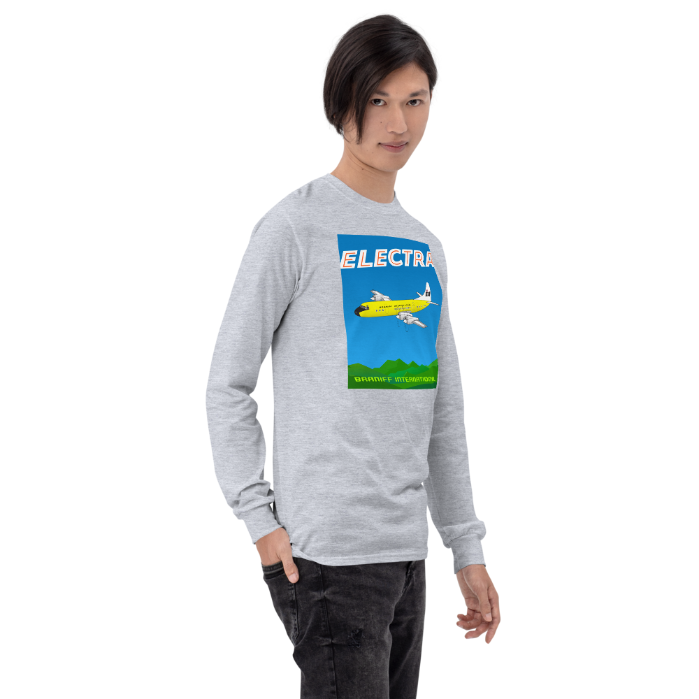Long Sleeve Shirt by Gildan Men's Women's Braniff Lockheed L-188 Electra 1967 Solid Color Scheme